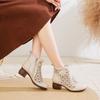 Summer new breathable hollow Martin cool boots casual first layer cowhide retro thick high-heeled mother hole shoes
