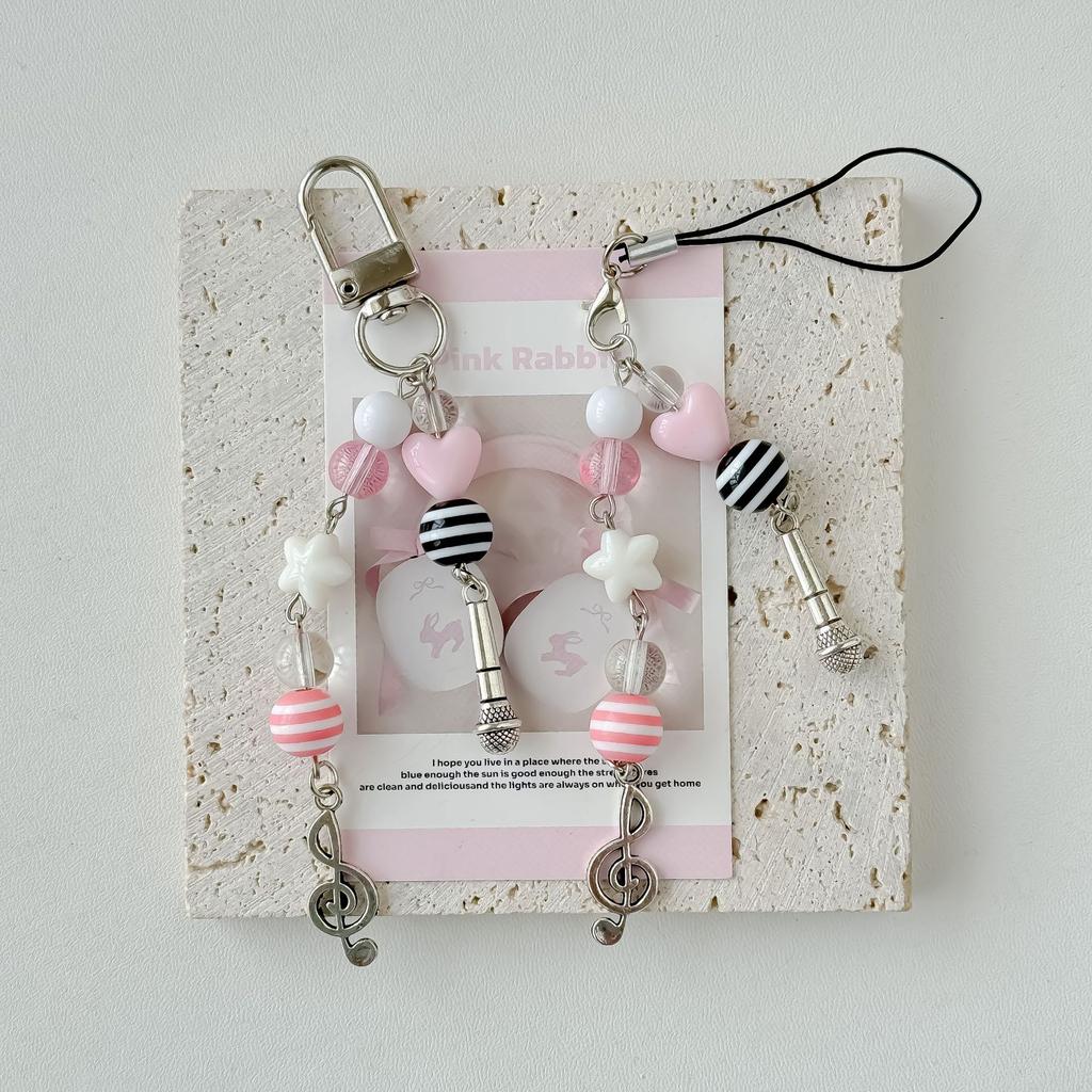 Phone Charms Pink Guitar Radio Microphone Pendant  Bag Phone Lanyard Cute Accessory for Girls Women Jewelry Bag Charm