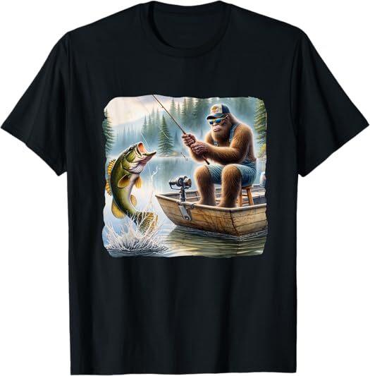 Bigft Fishing Funny Sasquatch Summer Bass Fisherman T-Shirt S разноцветный