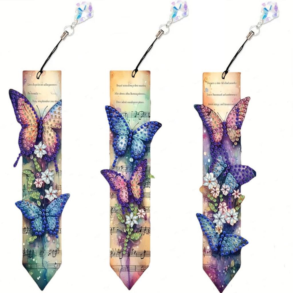 Lot de 3 Marque-pages Peinture Diamant DIY Animal avec Pendentifs Cristal Art Diamant Marque-page Cadeau pour Amoureux des Livres Matériel d'Art Mosaïque