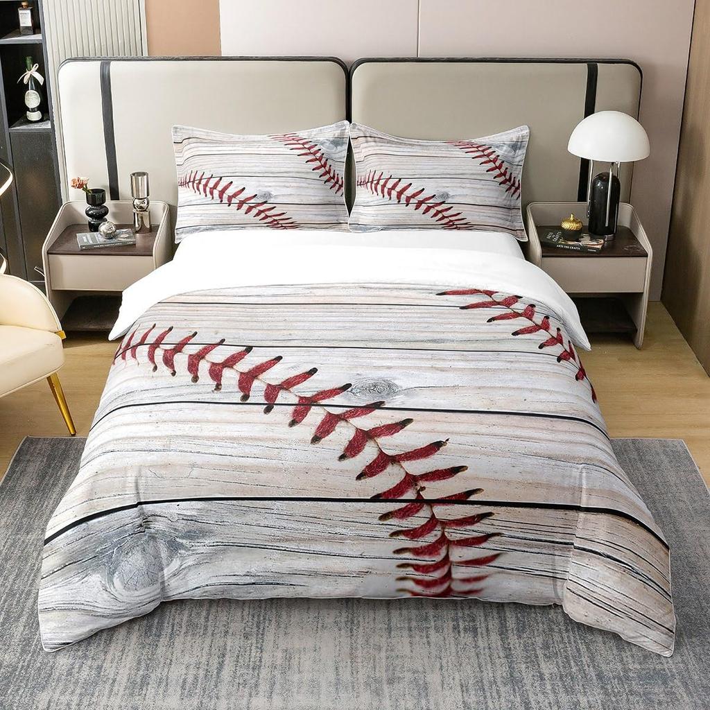 Copripiumino Baseball Matrimoniale Per Ragazzi Bambini Copripiumino Sportivo Campo da Baseball Set Letto Gioco con la Palla Gamer Coperta Trapuntata 3 Pezzi