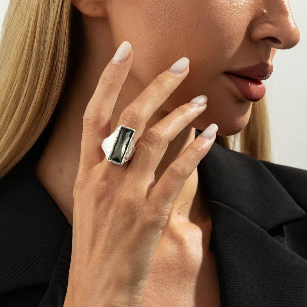 Grey Crystal Geometric Ring Goth Crystal Open Rings Fashion Accessory Finger Ring  Women