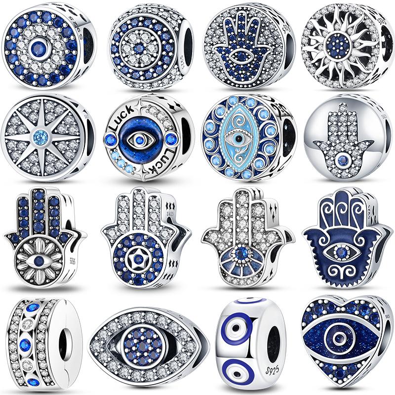Fit 925 Silver Charms Beads Mysterious Devil's Eye Fatima's Hand Pendant Charms For Women Fine DIY Jewelry