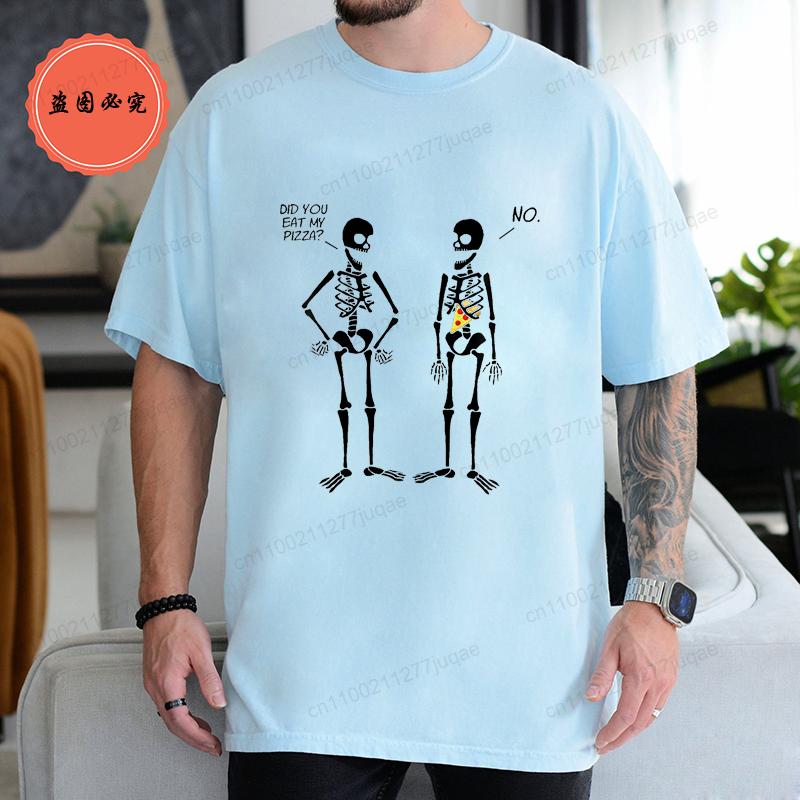 Men's Clothing Did You Eat My Pizza? Cute Funny Skeleton T-Shirt Men Women T-Shirt Fashion Brand Clothing T Shirts Casual Shirt