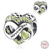 925  Silver January-December Birthday Stone Love Zircon Pendant Bead Fit Charms Necklace Bracelet Women Jewelry DIY Gift