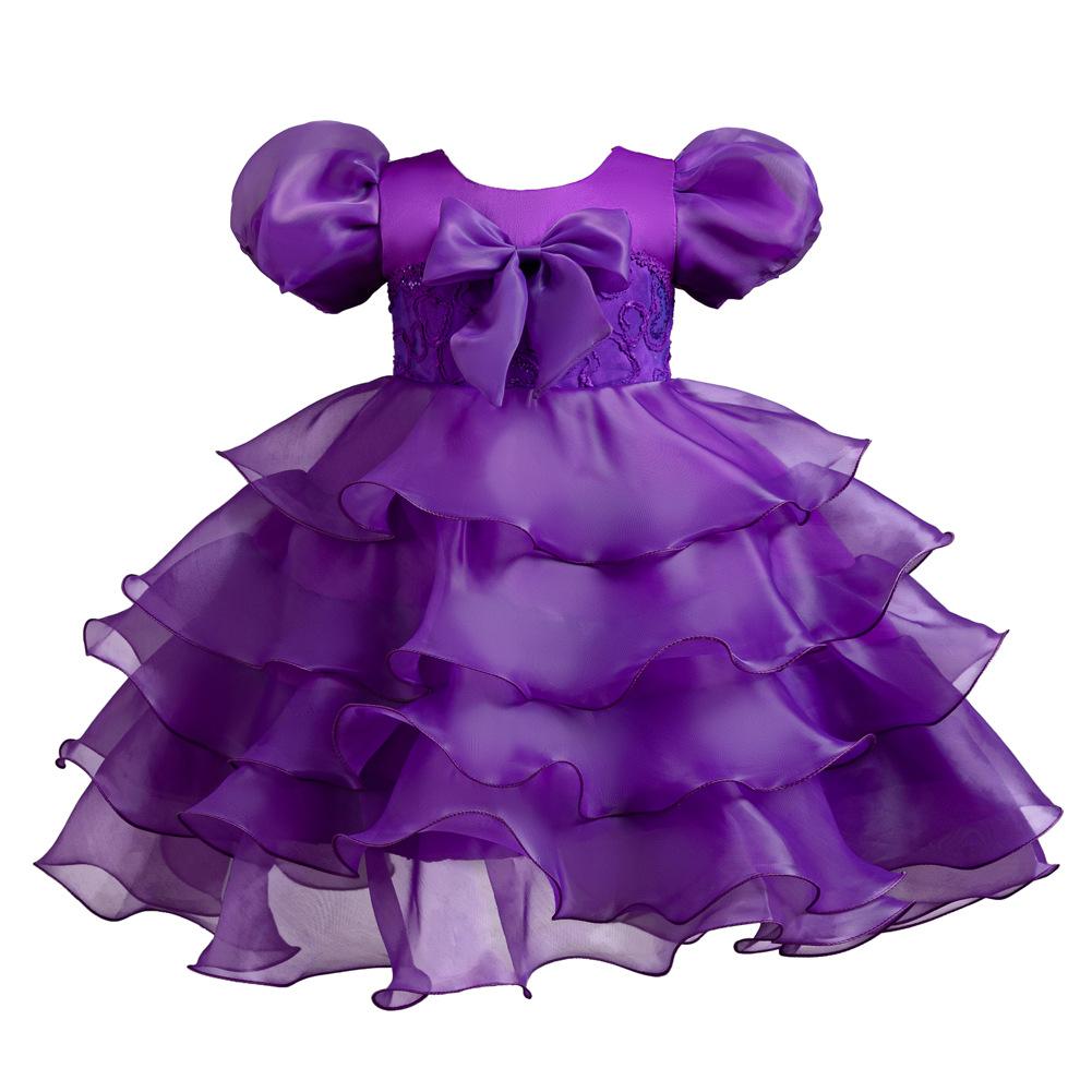 Girls Cake Dresses Bow Bubble Sleeve Princess Dress Walking Performance Halloween Flower Girl Party Dresses Dresses 8622  Girl's Favourite Dress