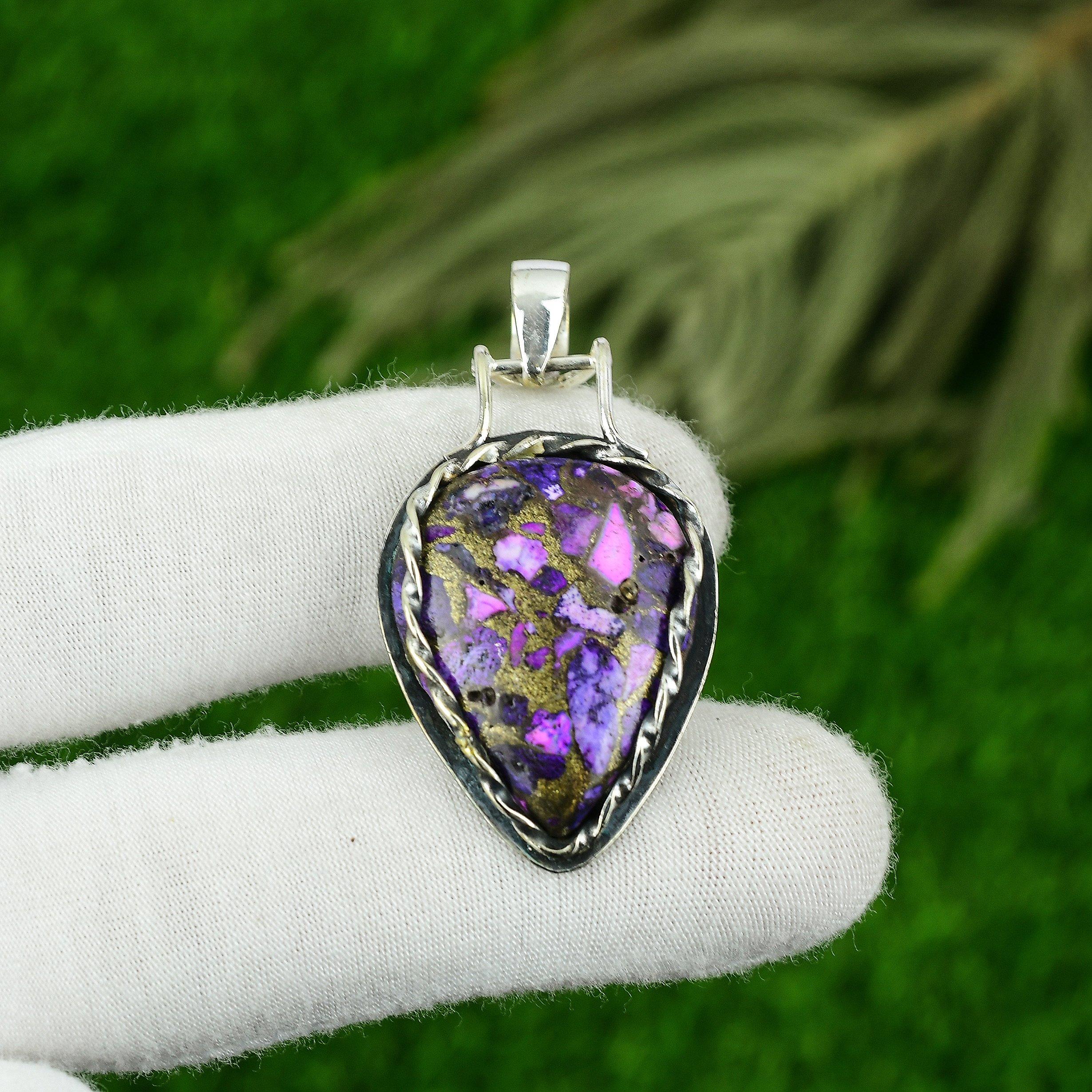

Natural Copper Purple Turquoise Gemstone 925 Sterling Silver Pendant For Girls
