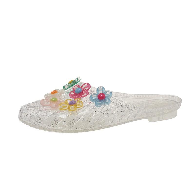 Scarpe Casual da Donna di Tendenza Scarpe Traforate Pantofole Sandali a Punta Quadrata Infradito Piatte Trasparenti