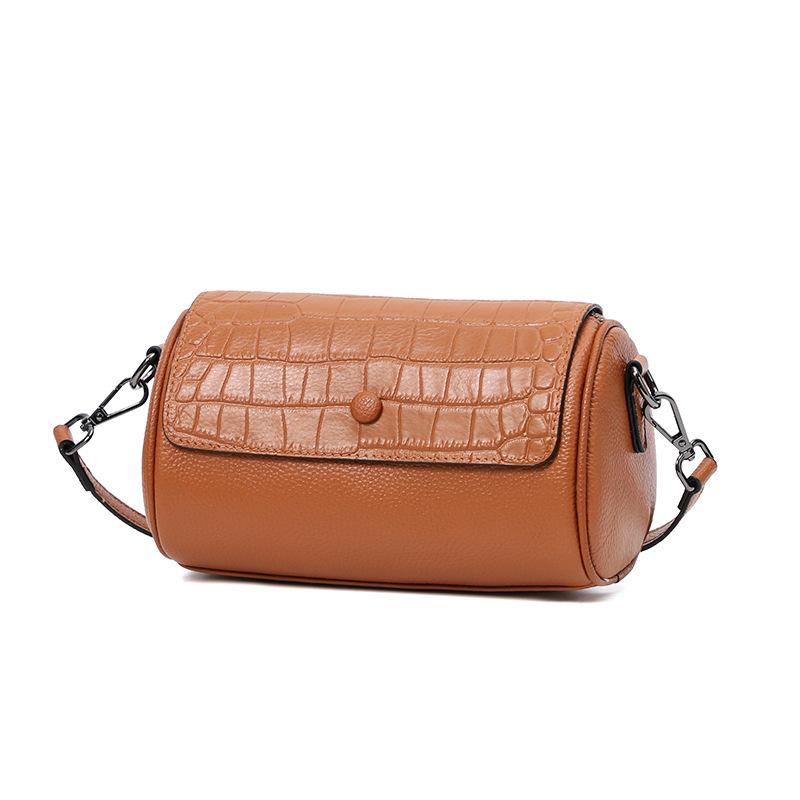 Women's bag real cowhide cylinder bag new niche messenger bag plus