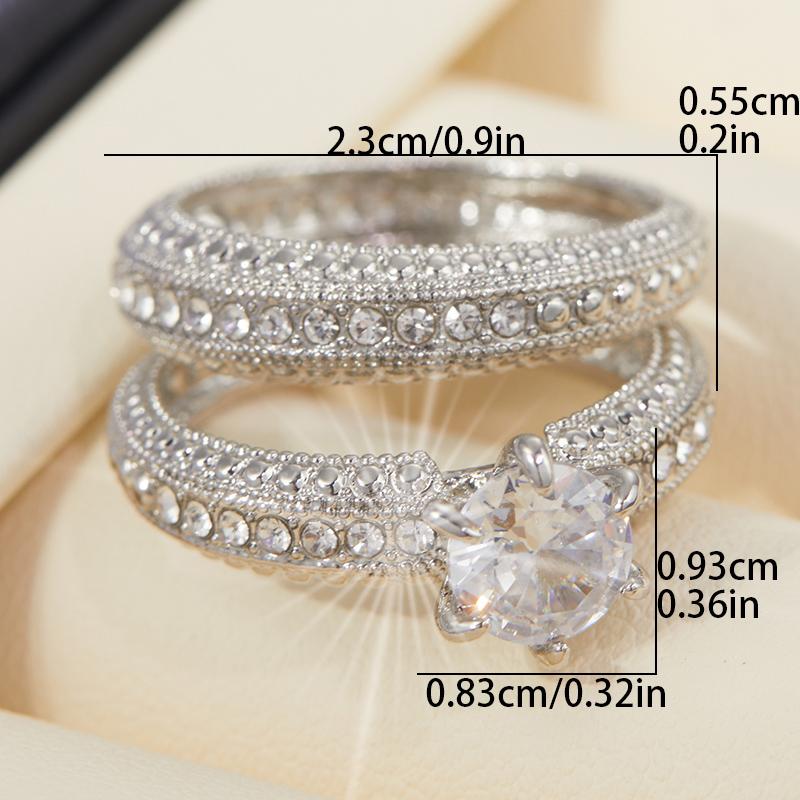 2Pcs New Sparkling Inlaid Zirconia Wedding Ring Women's Elegant Couple Engagement Banquet Party Zircon Gift
