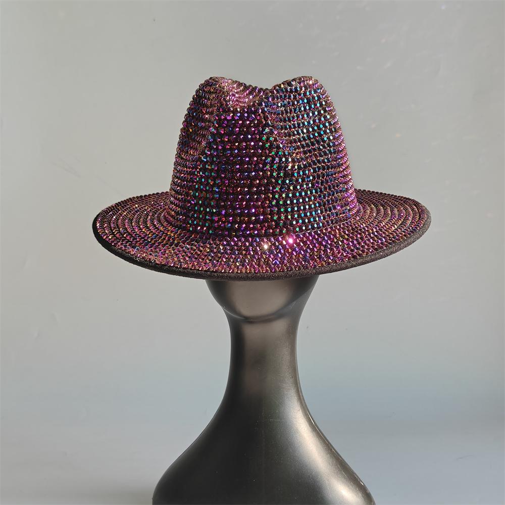 Blue/Beige Pearl Fedora Hat Bling Fedora Jazz Hats For Men And Women Handmade Advanced Fashion Outdoor Party Stage Hat