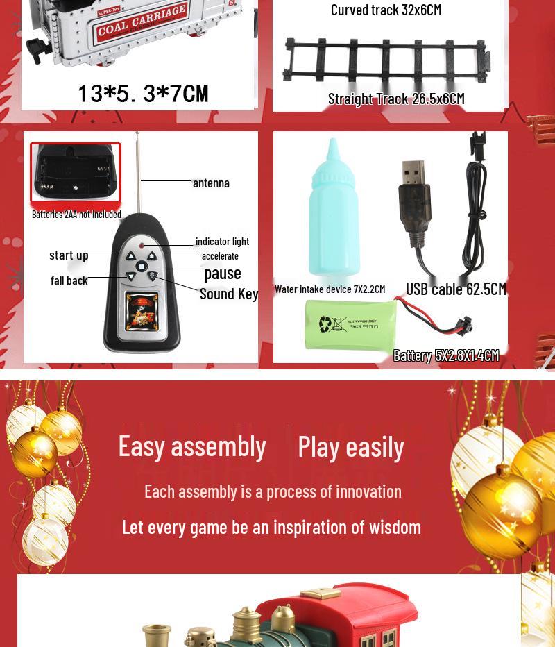 Remote Control Track Car with Smoke, Music & Lights - Christmas Train Toy for Kids