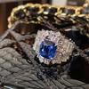Exquisite Block Zircon Splicing Sterling Silver Ring Full of Pink Blue Diamonds for Ladies  Party Wedding Birthday Gift
