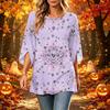Women's Halloween Printed Casual Loose Fit Neck Three-Quarter Sleeve Top for Fall