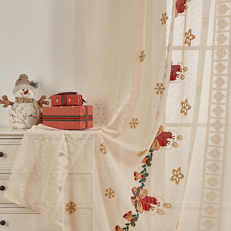 American Christmas Curtain Bells Embroidery Lace Blackout Decorative Window Drapes