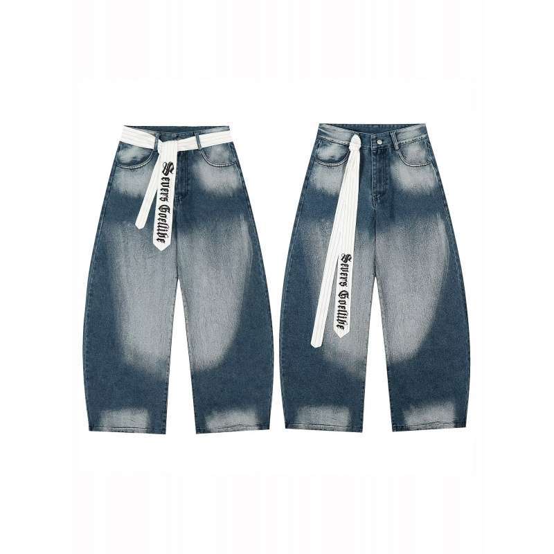 Джинсы JYL женские расклешенные с вышивкой, на шнуровке, стираные, стиль BF, свободные, джинсовые S бездна