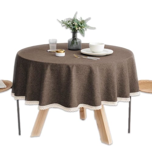 

HIRAISM Nordic-style Round Tablecloth, Water-Repellent and Waterproof, 120cm Diameter (Brown)