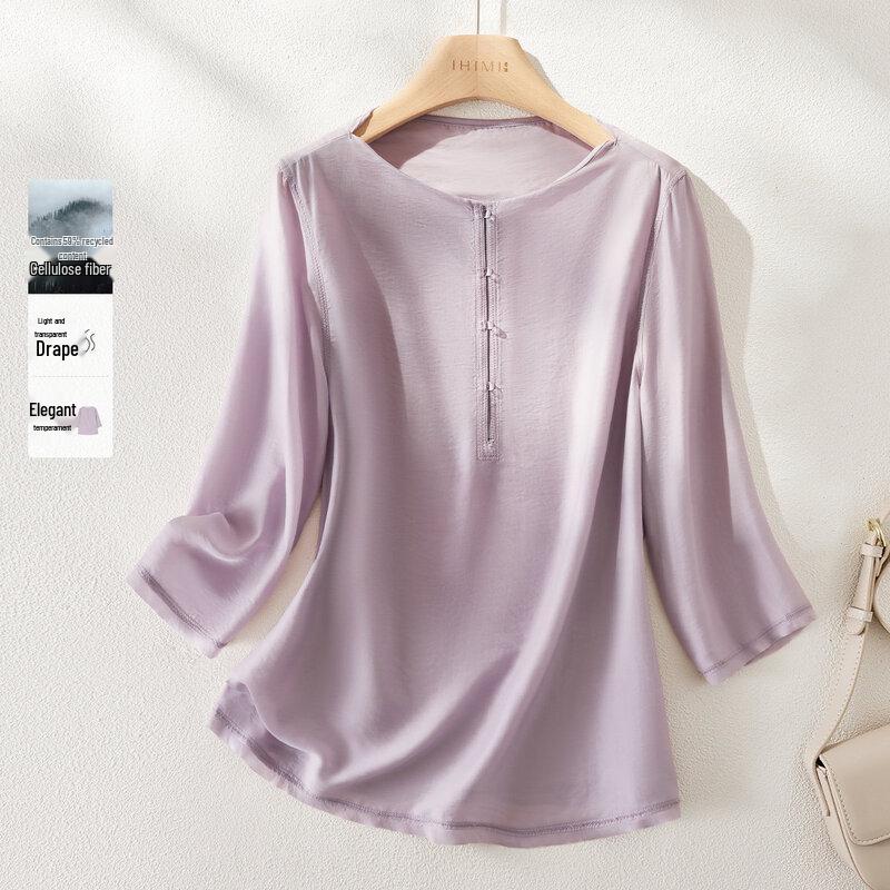IHIMI Women s French-Style V-Neck 3/4 Sleeve Regenerated Fiber Shirt L