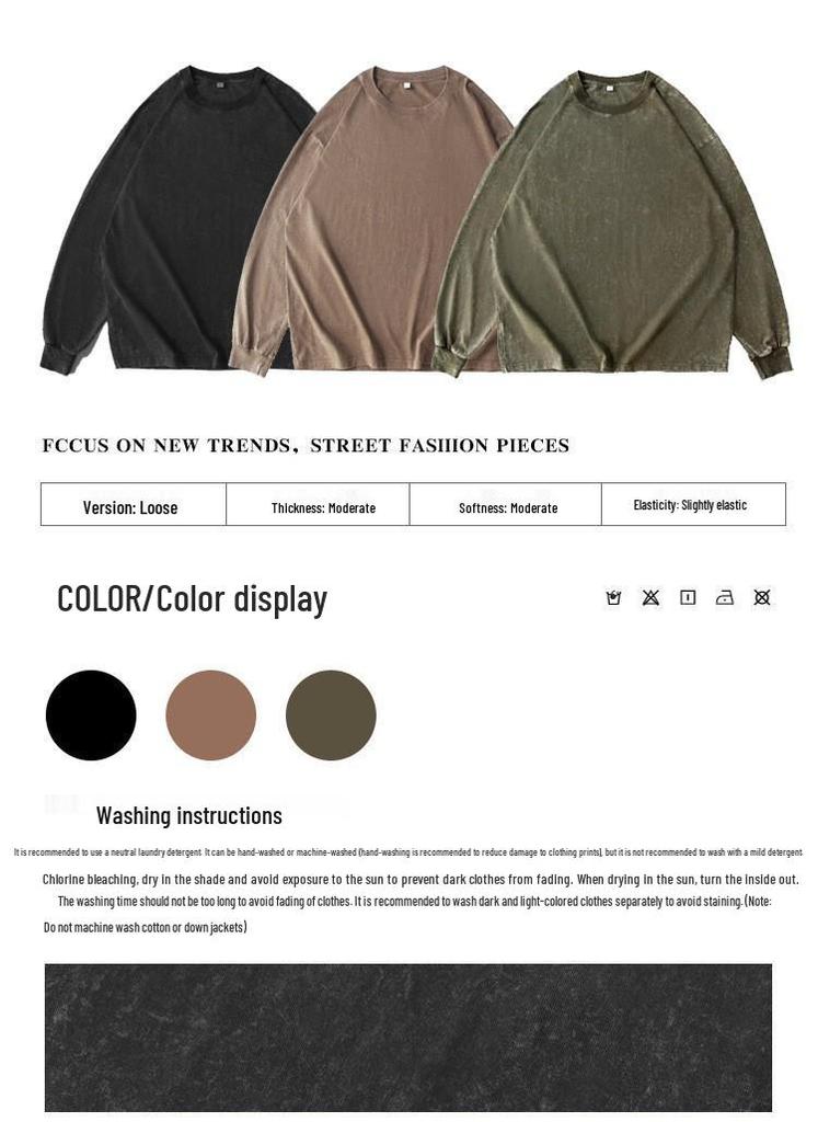 American Style Washed Long Sleeve Men's T-Shirt - Trendy, Loose, High Street Retro Cool Top