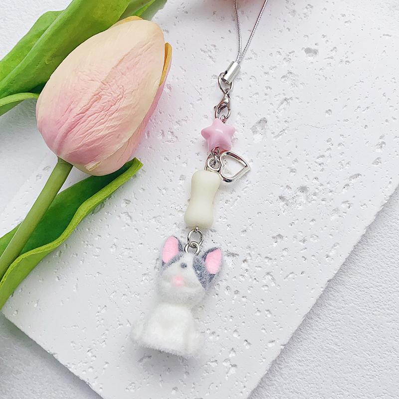 

Lovely Puppy Keychains Cartoon Kawaii Flocking Dog Pendant Mobile Phone Anti Loss Lanyard Backpack Decoration Accessories Gifts