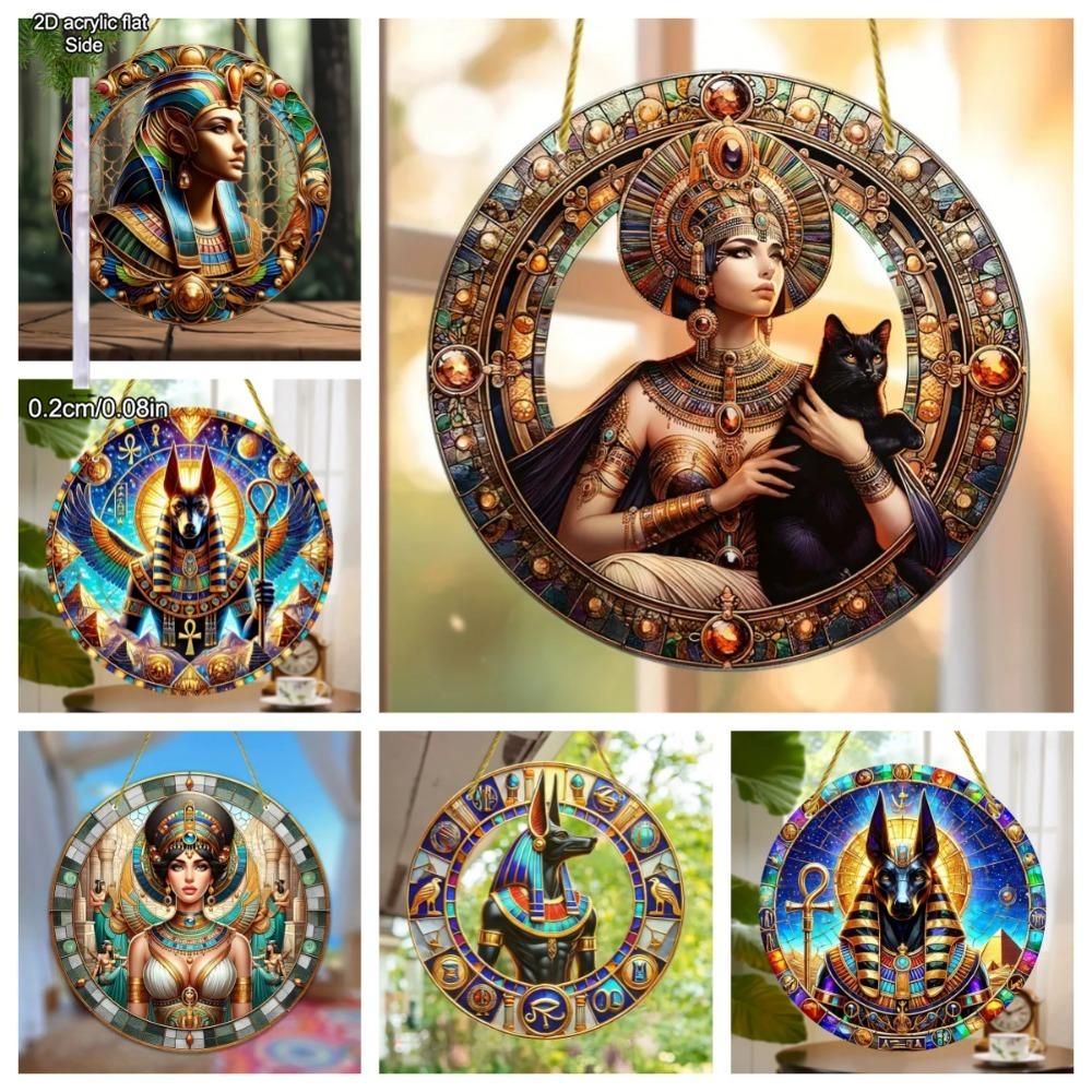 Egyptian Goddess and Pharaoh Acrylic Sun Catcher, Ancient Egyptian Mythological Theme, novelty home decor, Perfect Durable for Bedroom
