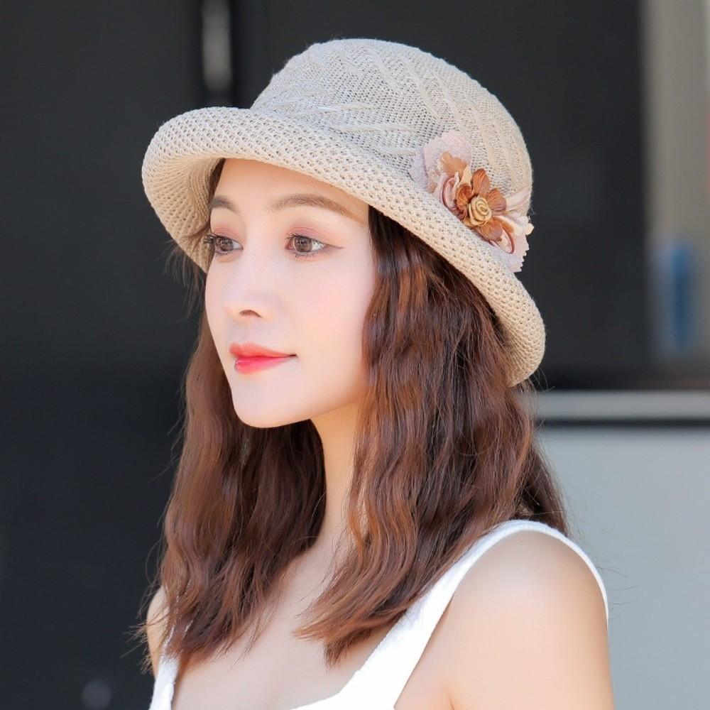 Solid Color Sunscreen Bucket Cap Korean Style Women Sun Cap Versatile Flower Fisherman Hat  Camping