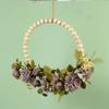 Artificial Flower Wood Beads Wreath Spring Wreath Decoration for Front Door Farmhouses Wedding Thanksgiving Decoration