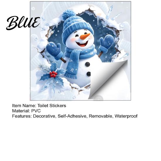 Easy Peel And Stick Decorations Christmas Snowman Toilet Stickers 3D Bathroom Wall Decals Holiday Glass Door Stickers Waterproof PVC Window