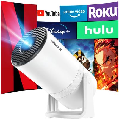 WISHOLY Heimprojektor Android Deckenmontage Auto-Keystone Bluetooth HiFi Zoom Leise Anschlüsse an [Motorisierter Fokus, TV, 270° Drehung] Projektion,