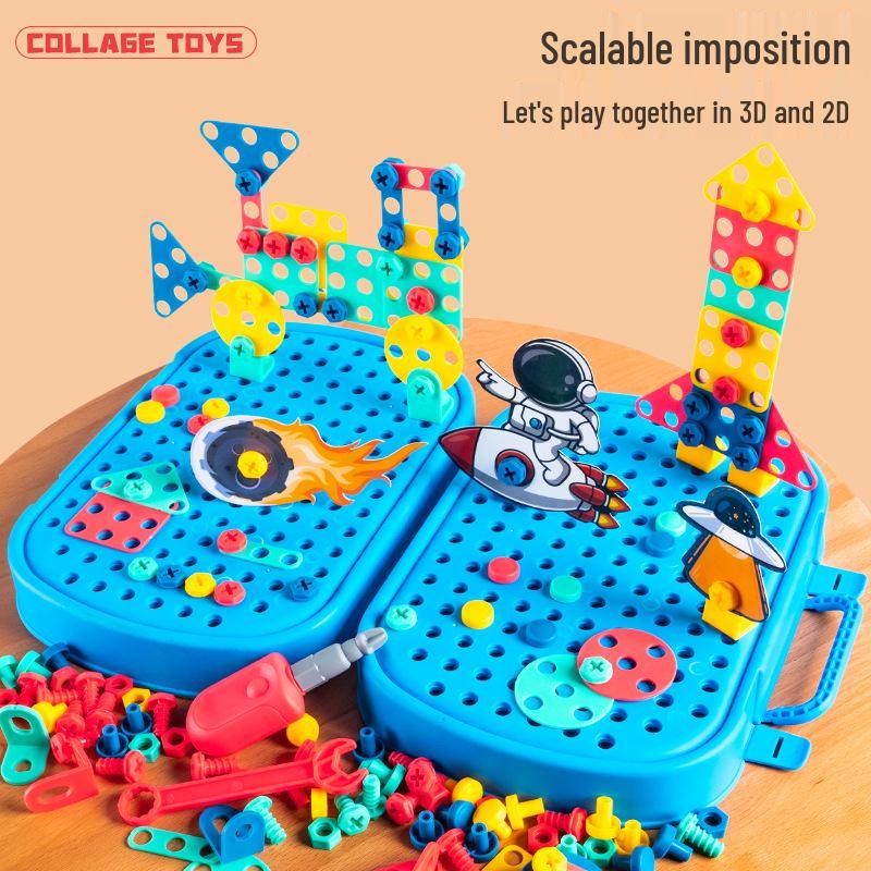Electric Drill Dinosaur Assembly Toy Set for Kids - Educational Toolbox with Nuts & Bolts
