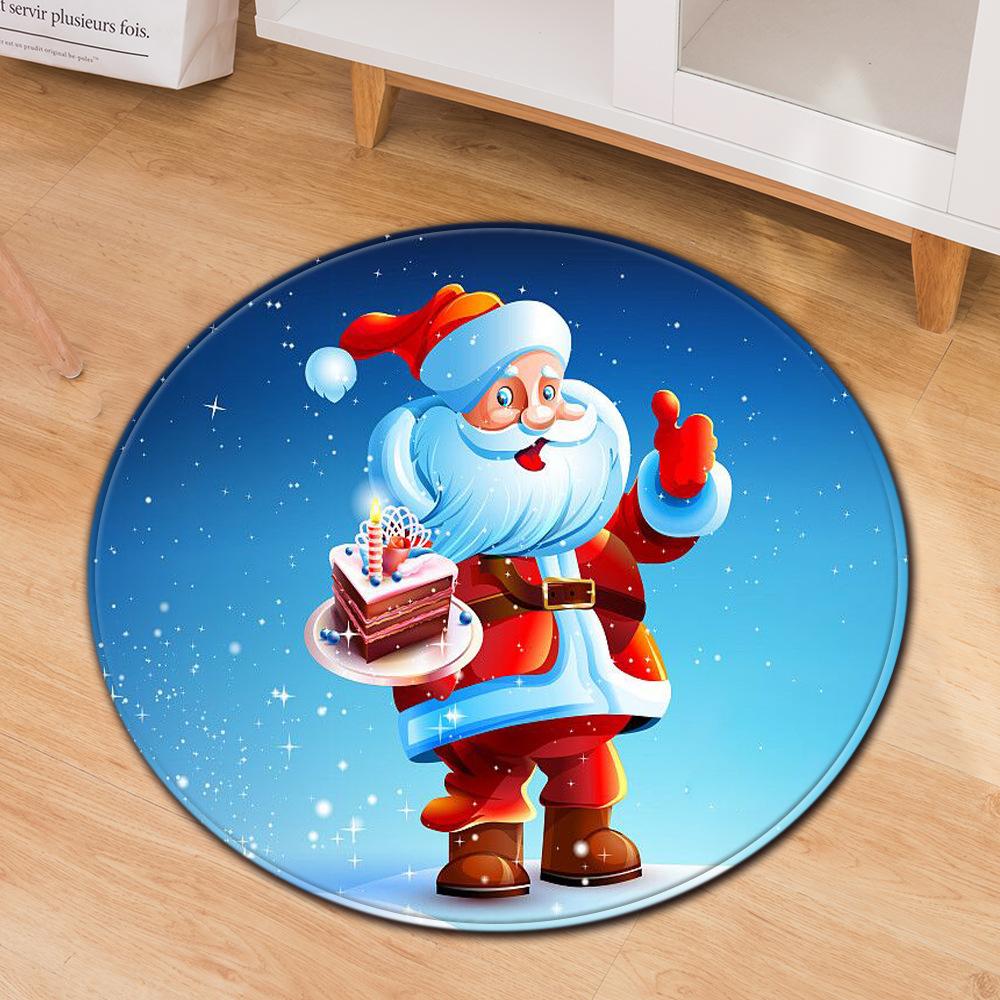 Christmas Festive Door Mat Household Non-Slip Round Floor Mat Living Room Coffee Table Bedroom Carpet
