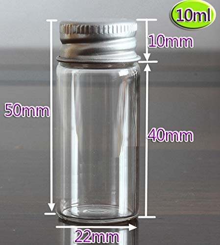 [narunaru] Aluminum Cap Mini Glass Bottles, 10ml Capacity, 22mm X 50mm, Set of 40, Glass Bottles with Screw Caps