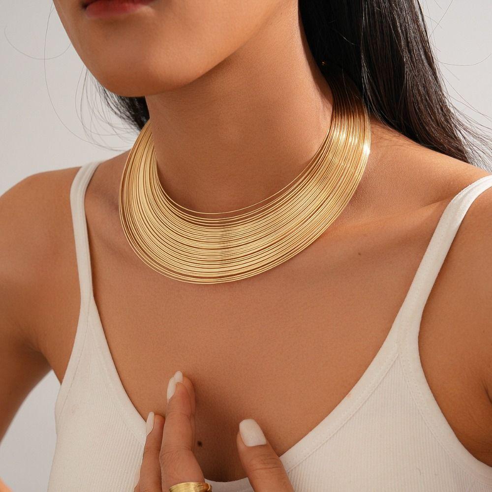 Finger Ring Multilayer Metal Wire Necklace European Style Jewelry Set Women