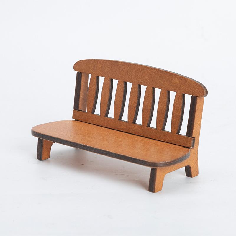 

New Mini Wooden Garden Bench Miniature Doll House Backrest Bench Ornament Retro Miniature Landscape Garden Bench Furniture Decor коричневий