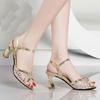 Fashion Banquet Temperament Sandals Summer New Round Toe Open Toe Rhinestone Mesh Breathable Slip Strap High Heels