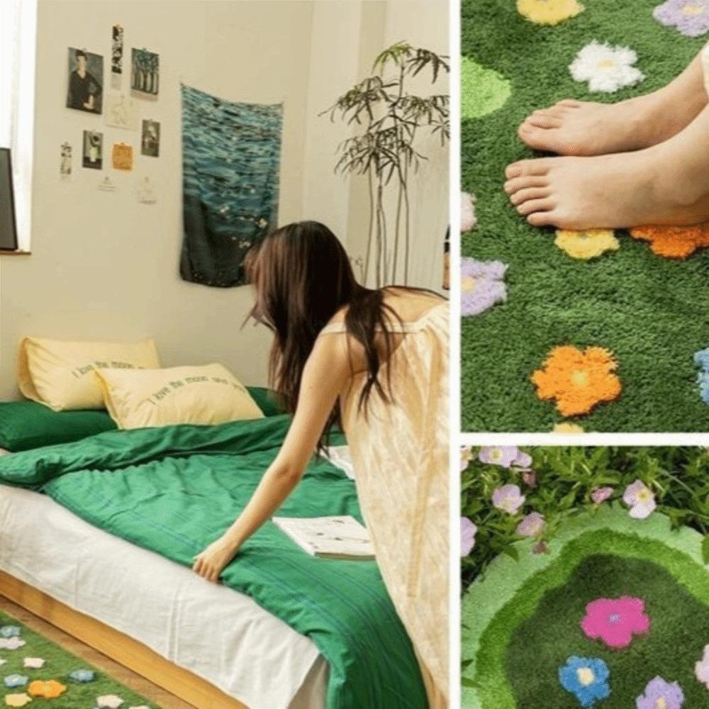 Non Slip Green Moss Rug Irregular Bedside Carpet Comfortable Imitation Cashmere Carpet Bathroom