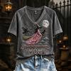 Women's Casual Halloween Print T-Shirt with Raglan Short Sleeves for Everyday Wear