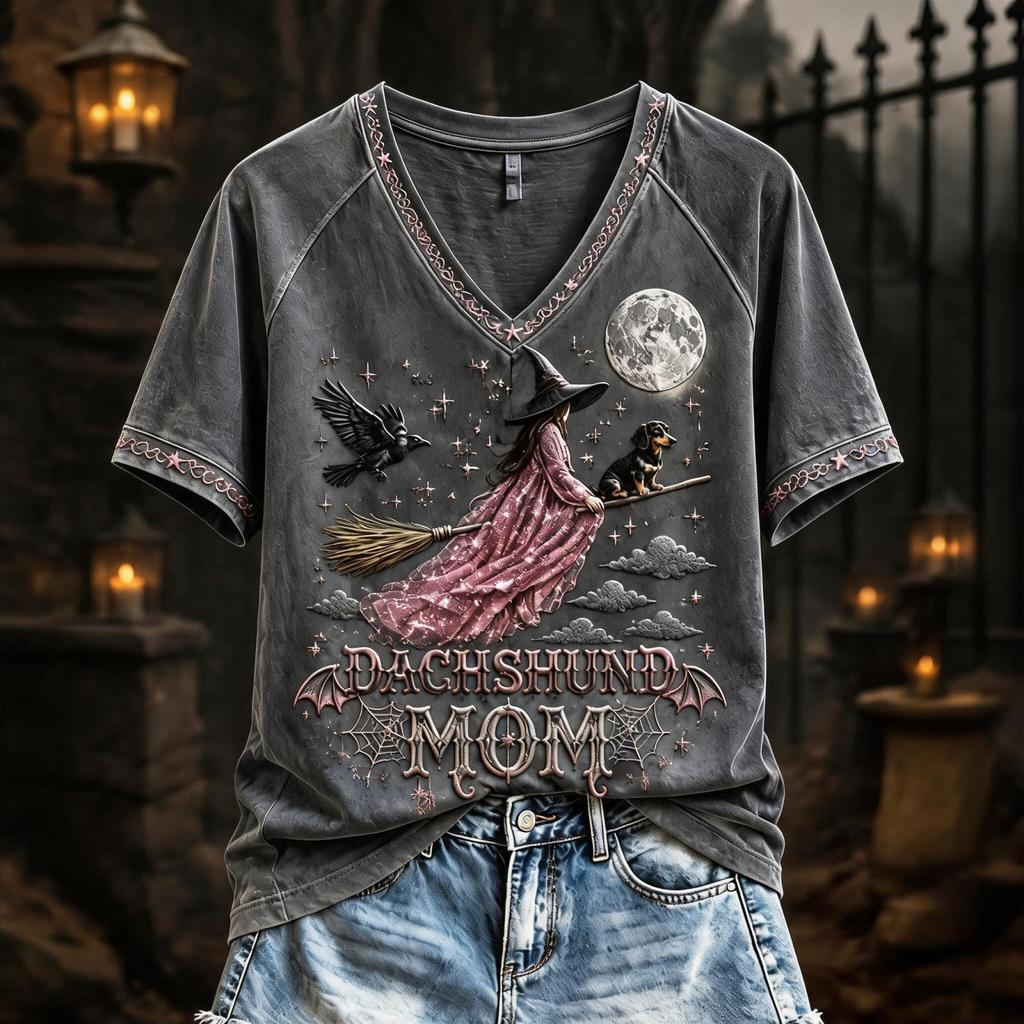 Women's Casual Halloween Print T-Shirt with Raglan Short Sleeves for Everyday Wear