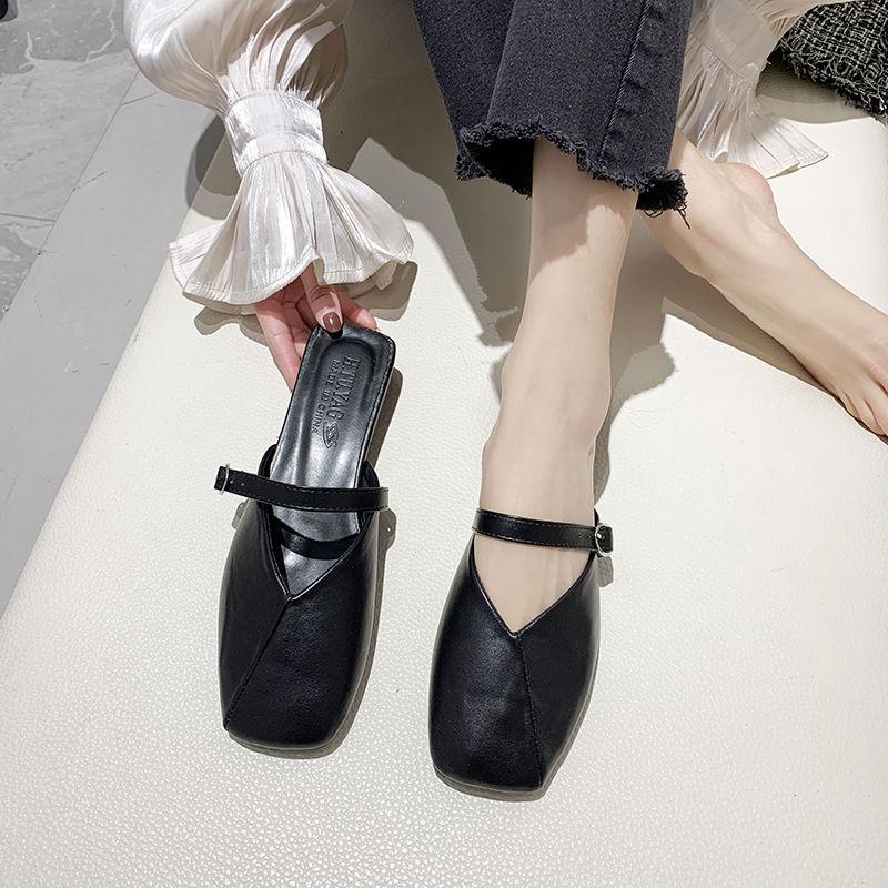Slides Job Summer White Shoes for Women 2024 Low Heel Sandals Leather Mules Woman Slippers Y On Offer Luxury 39 Promotion W Shoe