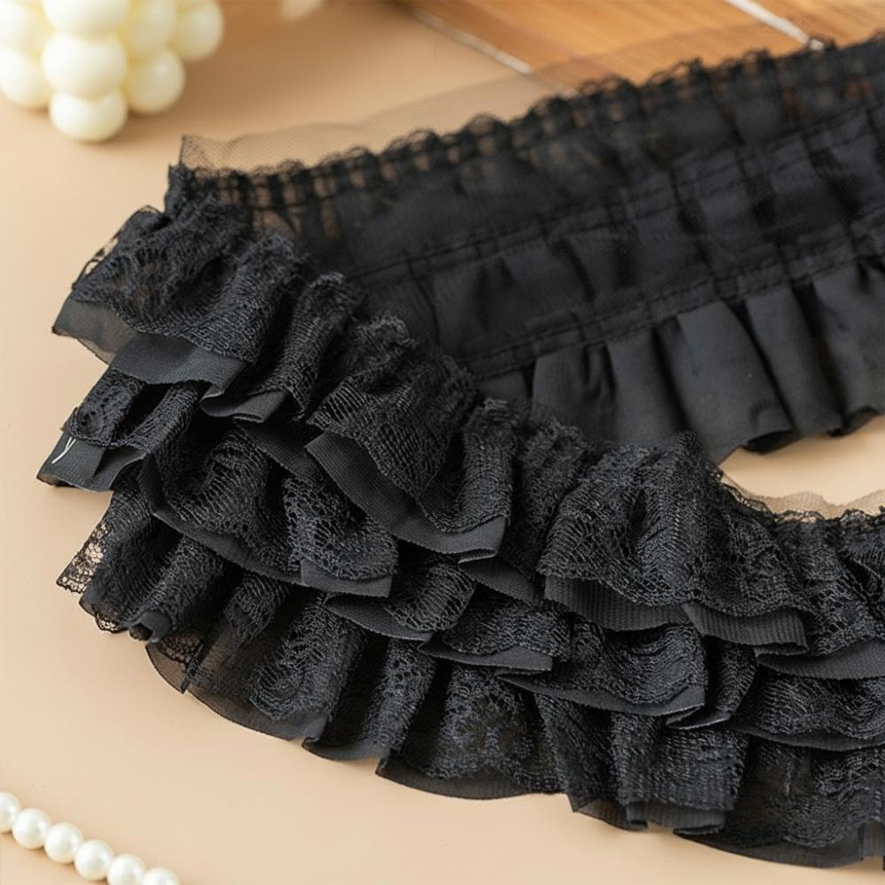 

White Black Embroidered Ruffle Trim 13CM Wide Lace Fabric Triming New Clothing Sewing DIY 1Yard Black