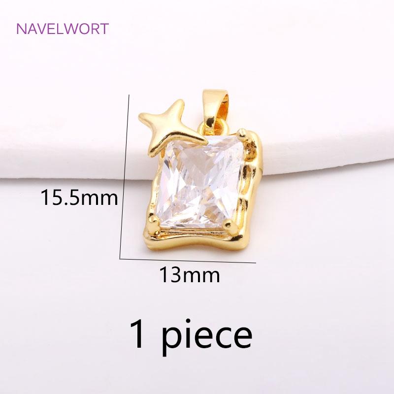 Square Luxury Charms For Necklace Making Supplies Trendy Inlaid Cubic Zirconia Star Pendants DIY Fashion Jewelry Making Findings