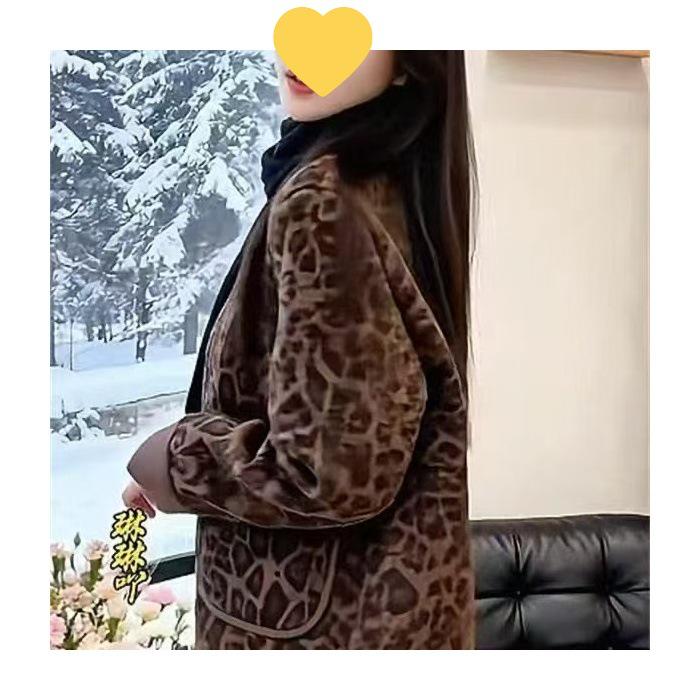 Women s Leopard Print Fleece-Lined Jacket - Slimming, Warm, Fashionable, Loose, Short Style for Autumn/Winter 2025. M
