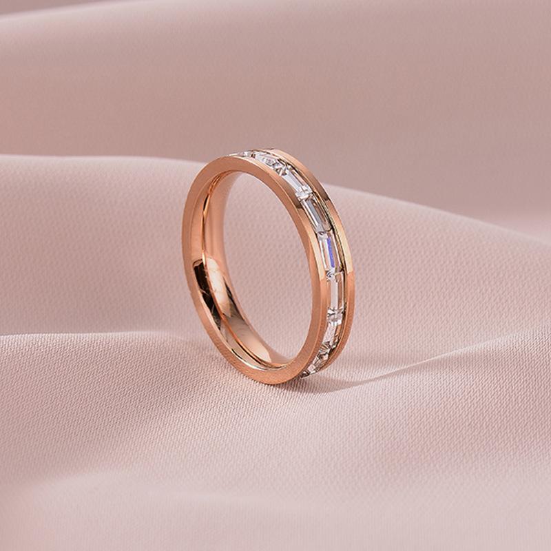 Titanium Steel Ring Rose Gold Zircon Couple Open Adjustable Finger Ring Fashion Jewelry