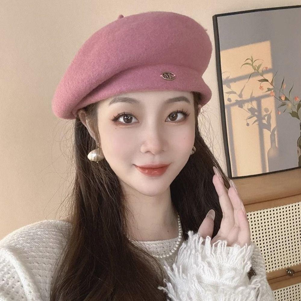 Retro Plain Cap Solid Color French Artist Hat Autumn Winter Wool Berets Hat  for Women