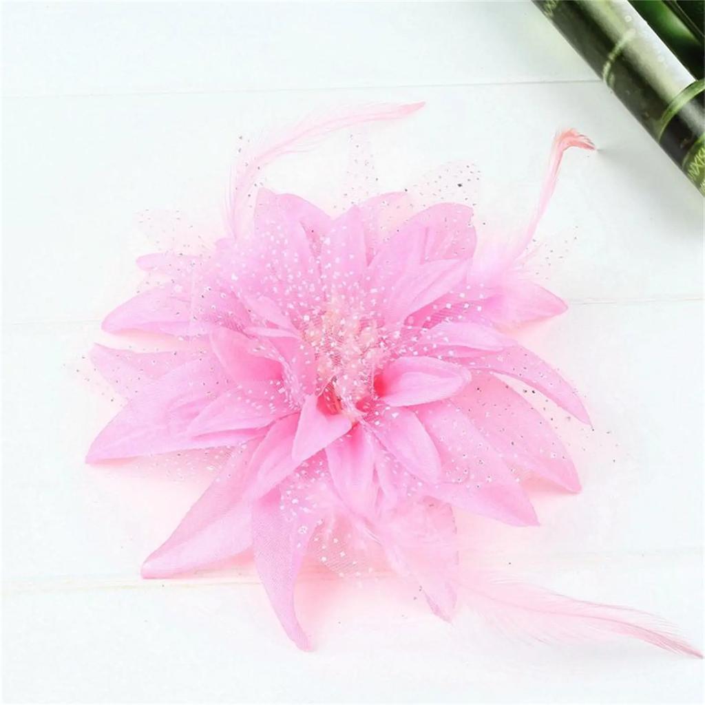 Women's Fashion Flower Feather Bead Corsage Hair Clip Bridal Hairband Brooch Pin Brida Barrettes Hair Mesh Accessories Jewelry