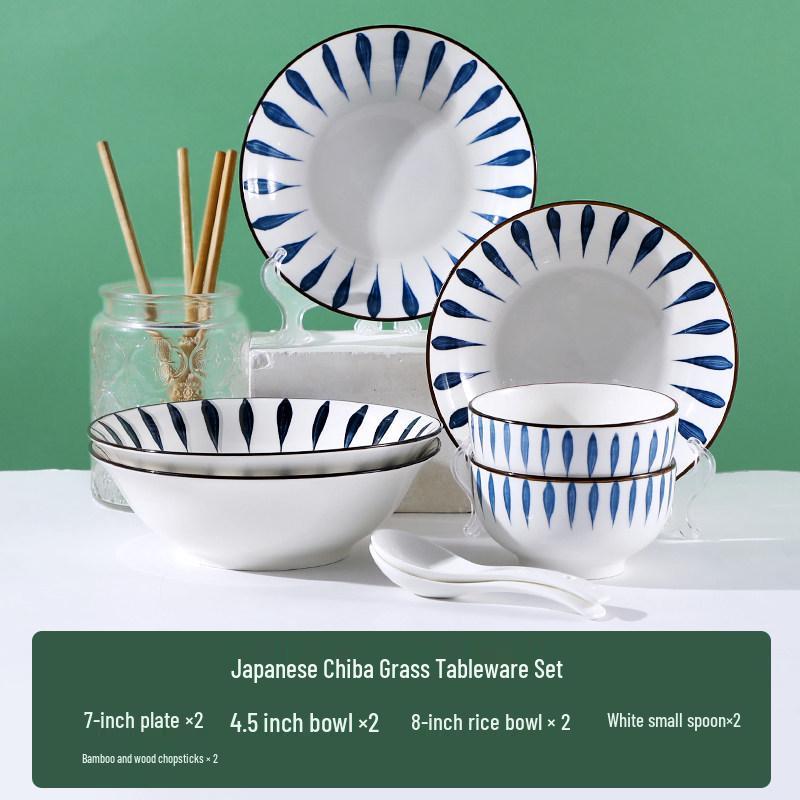 Japanese 10-Person Tableware Set: Creative Rice Bowls, Plates, and Noodle Bowls Combination.