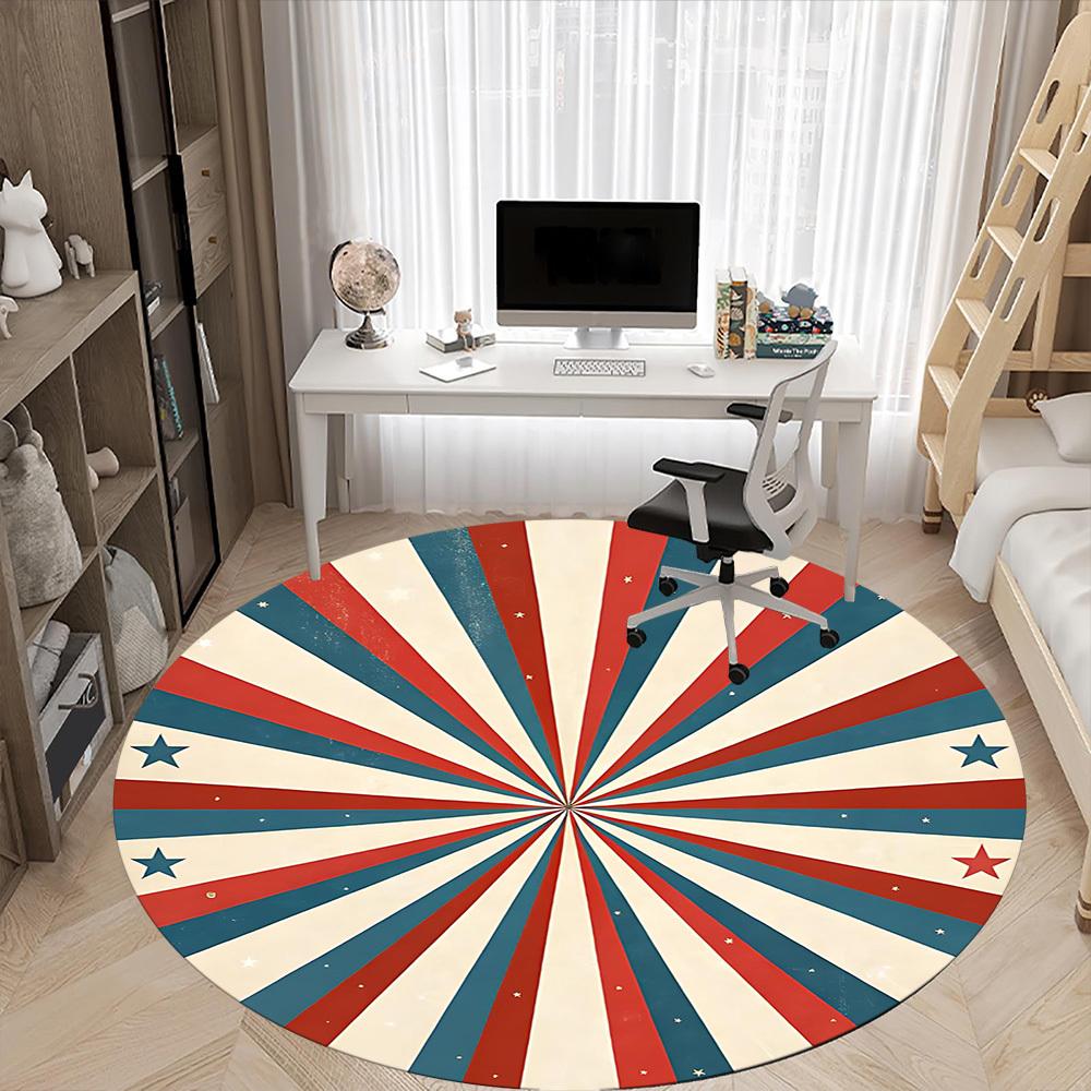 1PC Red and Blue Radiation Pattern Office Round Area Rug, Mat Suitable For Office, Under Office Chairs Bedroom Living Room Home Decor, Room Deco