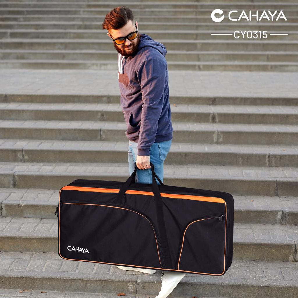 CAHAYA 61 Keys Keyboard Case Electronic Organ Bag 12mm Thick Padded 600D Oxford Cloth Waterproof Dustproof Keyboard Bag 3 Large Capacity Pockets 3