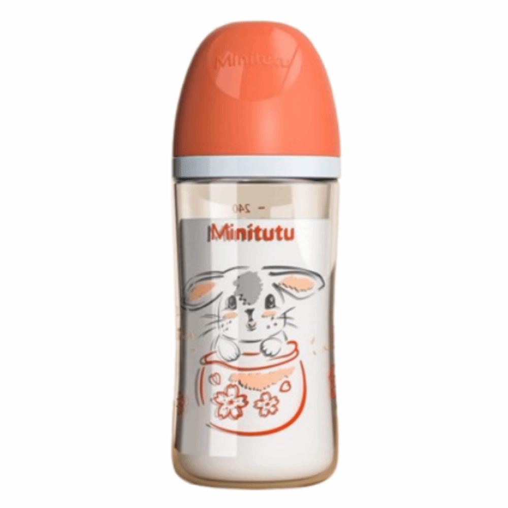 Wide Mouth Newborn Glass Bottle Rabbit Pattern Baby Milk Bottle Transparent