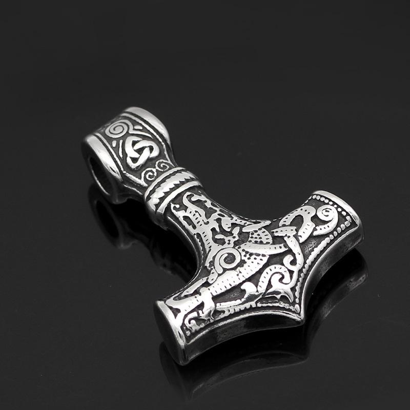 Titanium Steel Thor s Hammer Pendant Necklace - Viking Odin Design for Men and Women